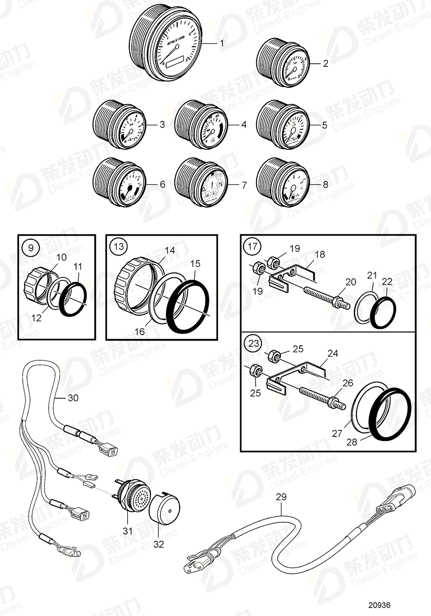 VOLVO Thermometer, oil-engine 874905 Drawing